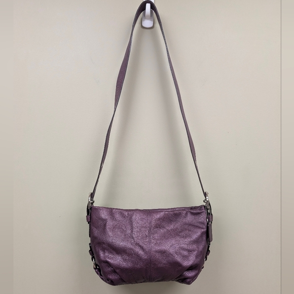 Coach Perforated Signature Leather Shoulder/Crossbody Bag (Style #F19257) Plum - Picture 3 of 15